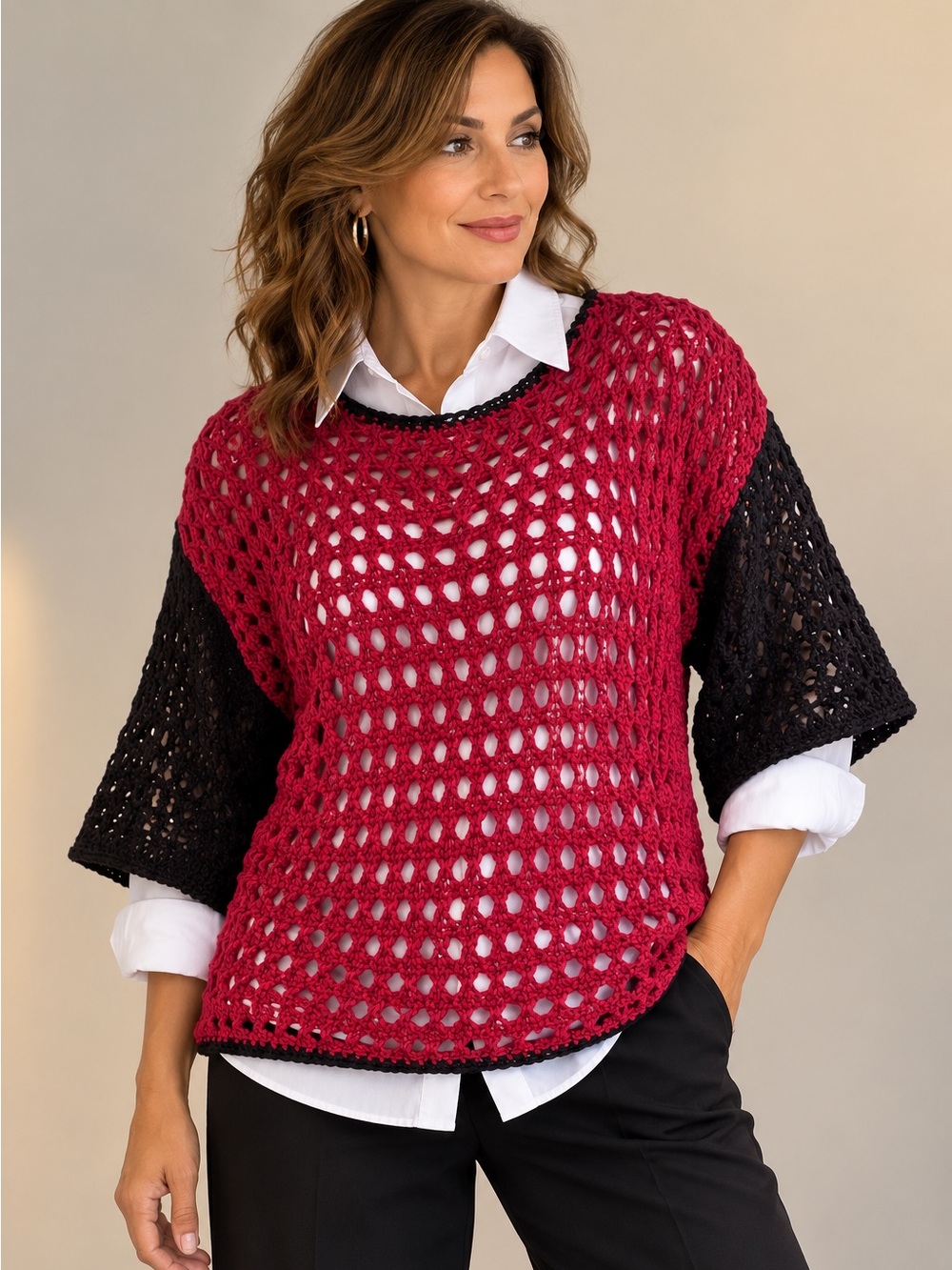 Hand-Knitted Open-Weave Silk, Bamboo, Alpaca Cashmere Sweater size medium